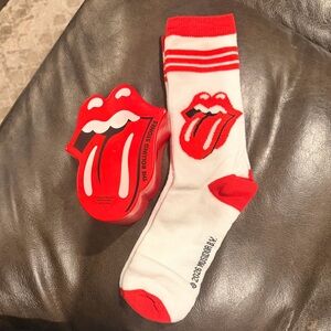 Rolling Stones White Crew Socks with Red Tongue Logo